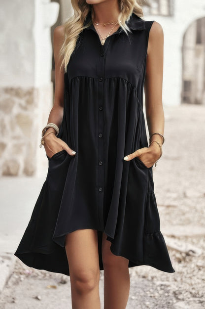 Sleeveless Solid Peplum Shirt Dress - Tigbul's Variety Fashion Shop