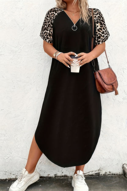 Plus Size Zipper Leopard Print Loose Fit Dress - Tigbul's Variety Fashion Shop