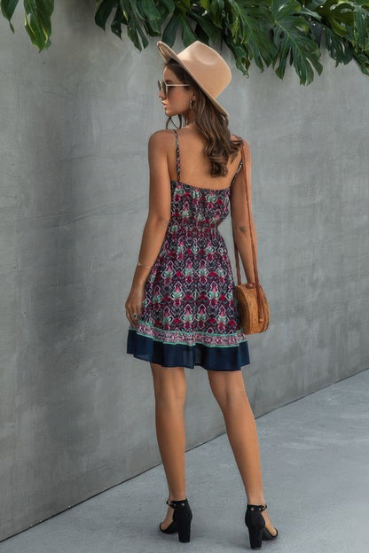 Floral Spaghetti Strap Button Down Ruffle Mini Dress - Tigbul's Variety Fashion Shop