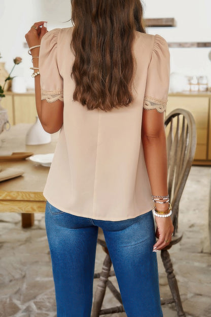 Crew Neck Solid Ruffle Loose Fit Dressy Elegant Shirt - Tigbul's Variety Fashion Shop