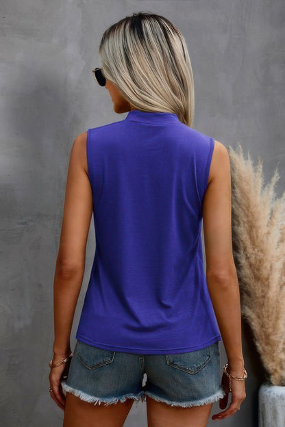 Solid Cold Cut Out Shoulder Sleeveless Top - Tigbul's Variety Fashion Shop