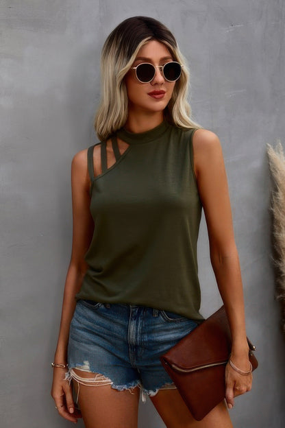 Solid Cold Cut Out Shoulder Sleeveless Top - Tigbul's Variety Fashion Shop