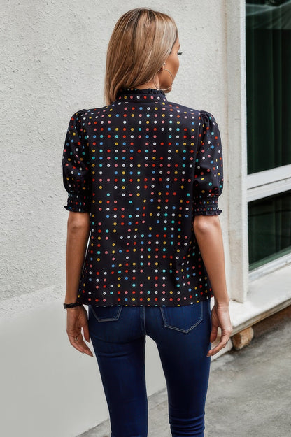 Polka Dot Print Puff Sleeve Loose Shirt - Tigbul's Variety Fashion Shop