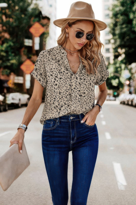 V Neck Floral Print Batwing Sleeve Blouse - Tigbul's Variety Fashion Shop