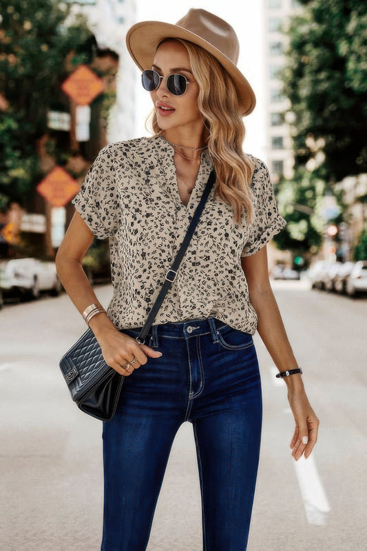 V Neck Floral Print Batwing Sleeve Blouse - Tigbul's Variety Fashion Shop