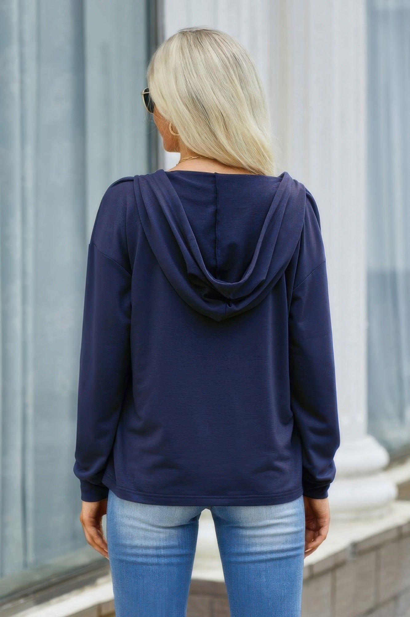 Solid Lace Trim Long Sleeve Loose Hoodie - Tigbul's Variety Fashion Shop