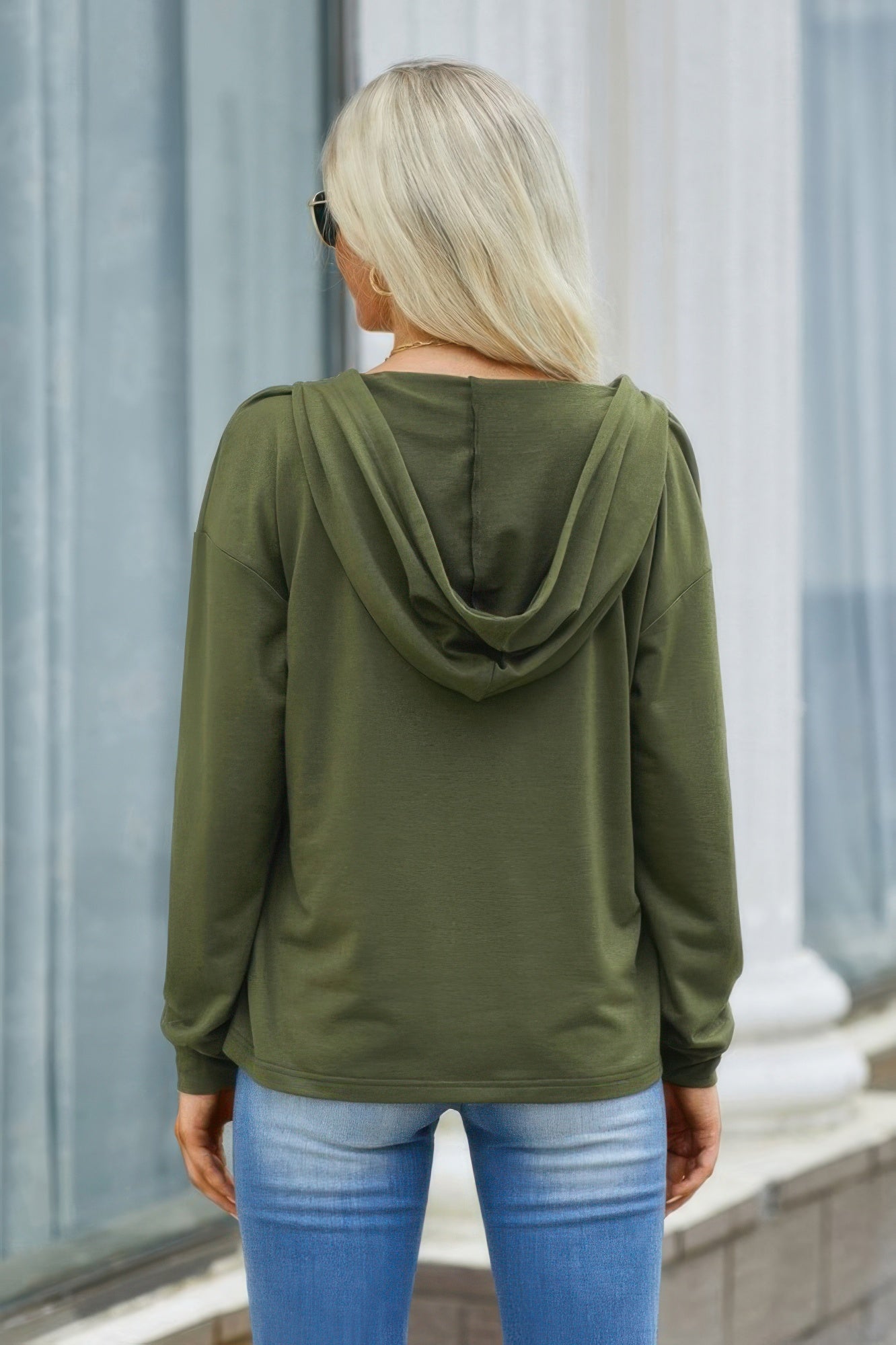 Solid Lace Trim Long Sleeve Loose Hoodie - Tigbul's Variety Fashion Shop