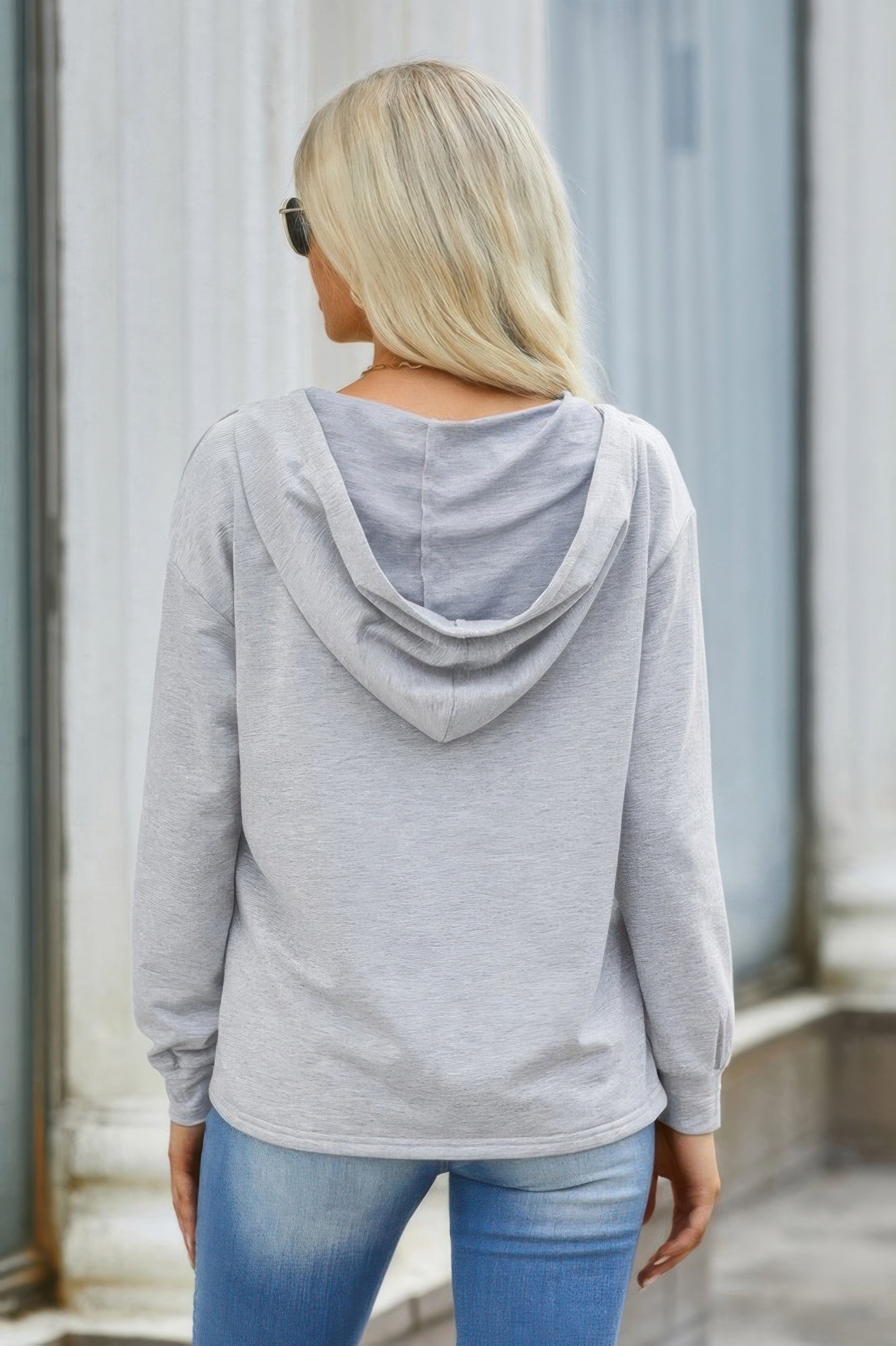 Solid Lace Trim Long Sleeve Loose Hoodie - Tigbul's Variety Fashion Shop