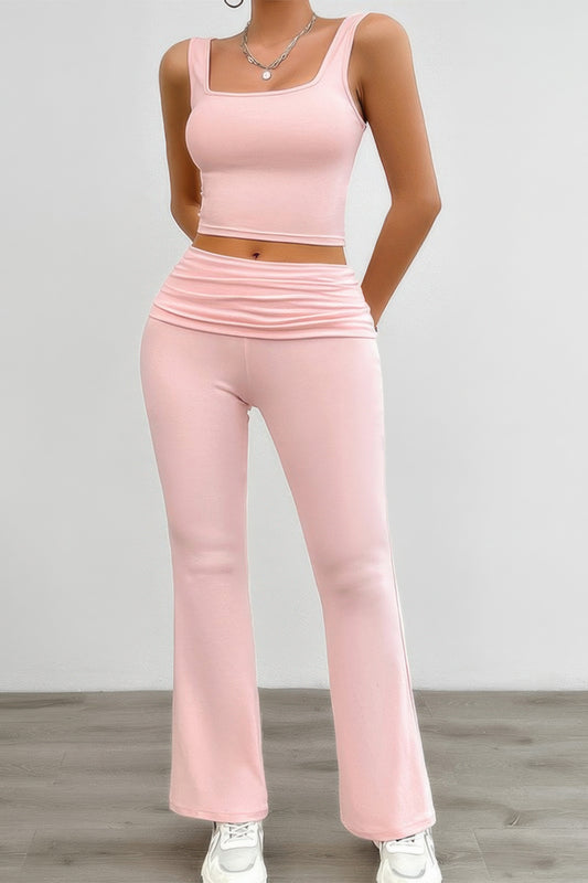 Two Pieces Square Neck Ruched Sleeveless Sets - Tigbul's Variety Fashion Shop