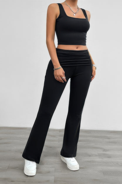 Two Pieces Square Neck Ruched Sleeveless Sets - Tigbul's Variety Fashion Shop