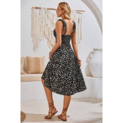 Square Neck Leopard Cut Out Elastic Waist Dress - Tigbul's Variety Fashion Shop