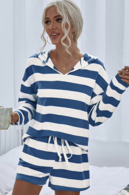 Two Pieces Striped Pajama Oversized Long Sleeves Set - Tigbul's Variety Fashion Shop