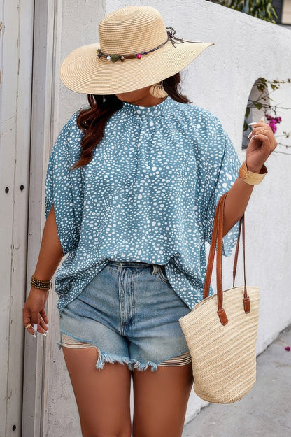 Plus Size Random Printed Short Sleeve Loose Shirt - Tigbul's Variety Fashion Shop
