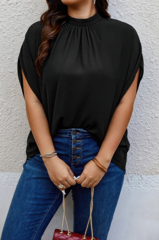 Plus Mock Neck Batwing Sleeve Loose Tunic Top - Tigbul's Variety Fashion Shop
