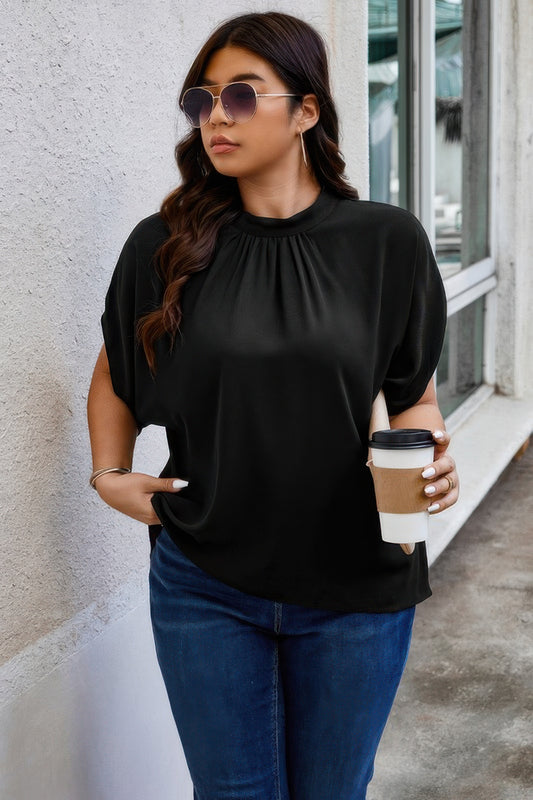 Plus Mock Neck Batwing Sleeve Loose Tunic Top - Tigbul's Variety Fashion Shop