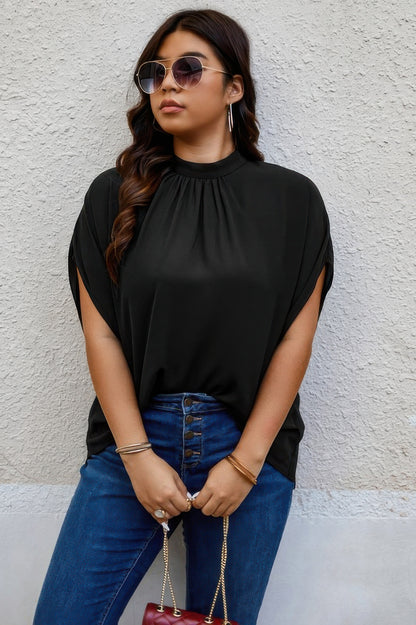 Plus Mock Neck Batwing Sleeve Loose Tunic Top - Tigbul's Variety Fashion Shop