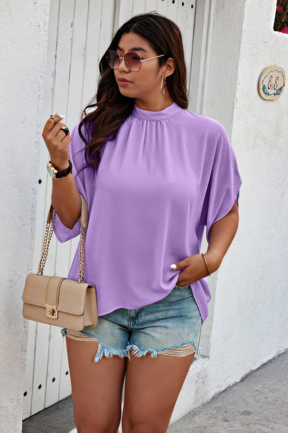 Plus Mock Neck Batwing Sleeve Loose Tunic Top - Tigbul's Variety Fashion Shop