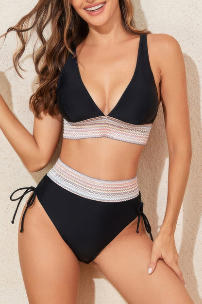 Two Pieces Elastic Wide Waist Band Knot Trimbikini - Tigbul's Variety Fashion Shop