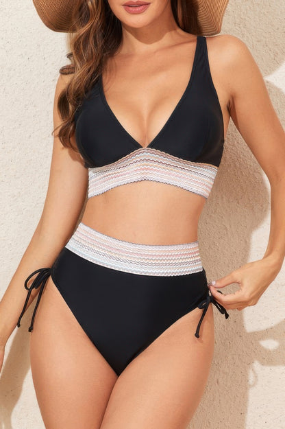 Two Pieces Elastic Wide Waist Band Knot Trimbikini - Tigbul's Variety Fashion Shop