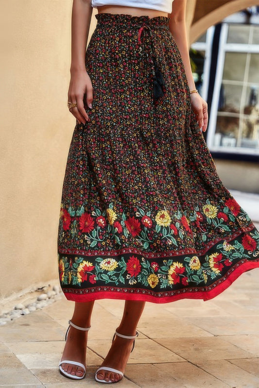 High Rise Drawstring Ruffled Maxi Skirt - Tigbul's Variety Fashion Shop