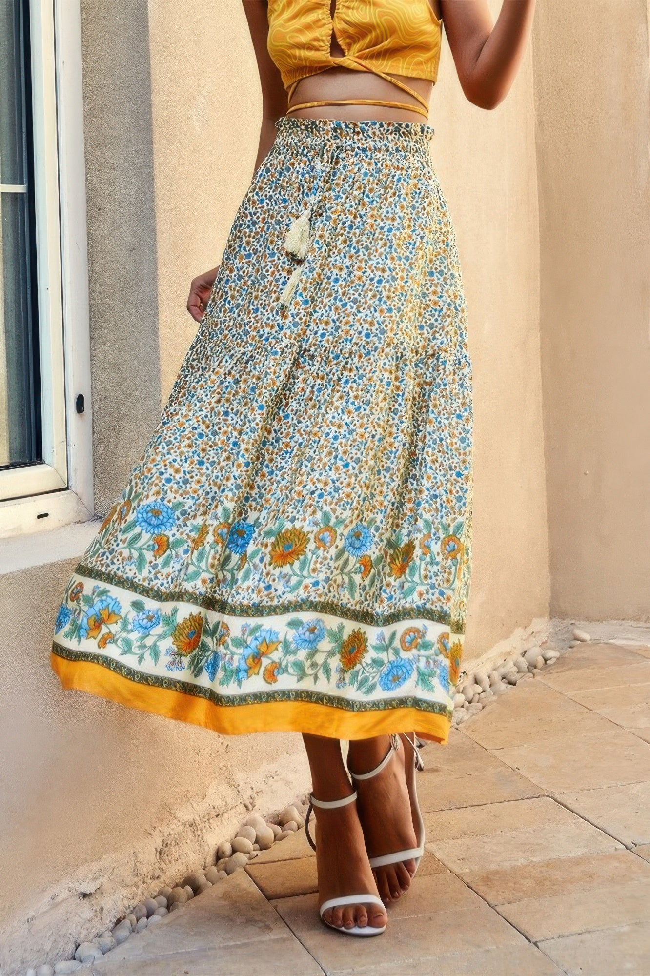 High Rise Drawstring Ruffled Maxi Skirt - Tigbul's Variety Fashion Shop