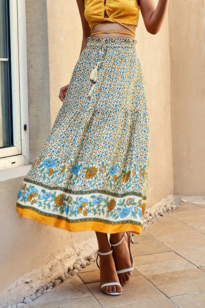 High Rise Drawstring Ruffled Maxi Skirt - Tigbul's Variety Fashion Shop