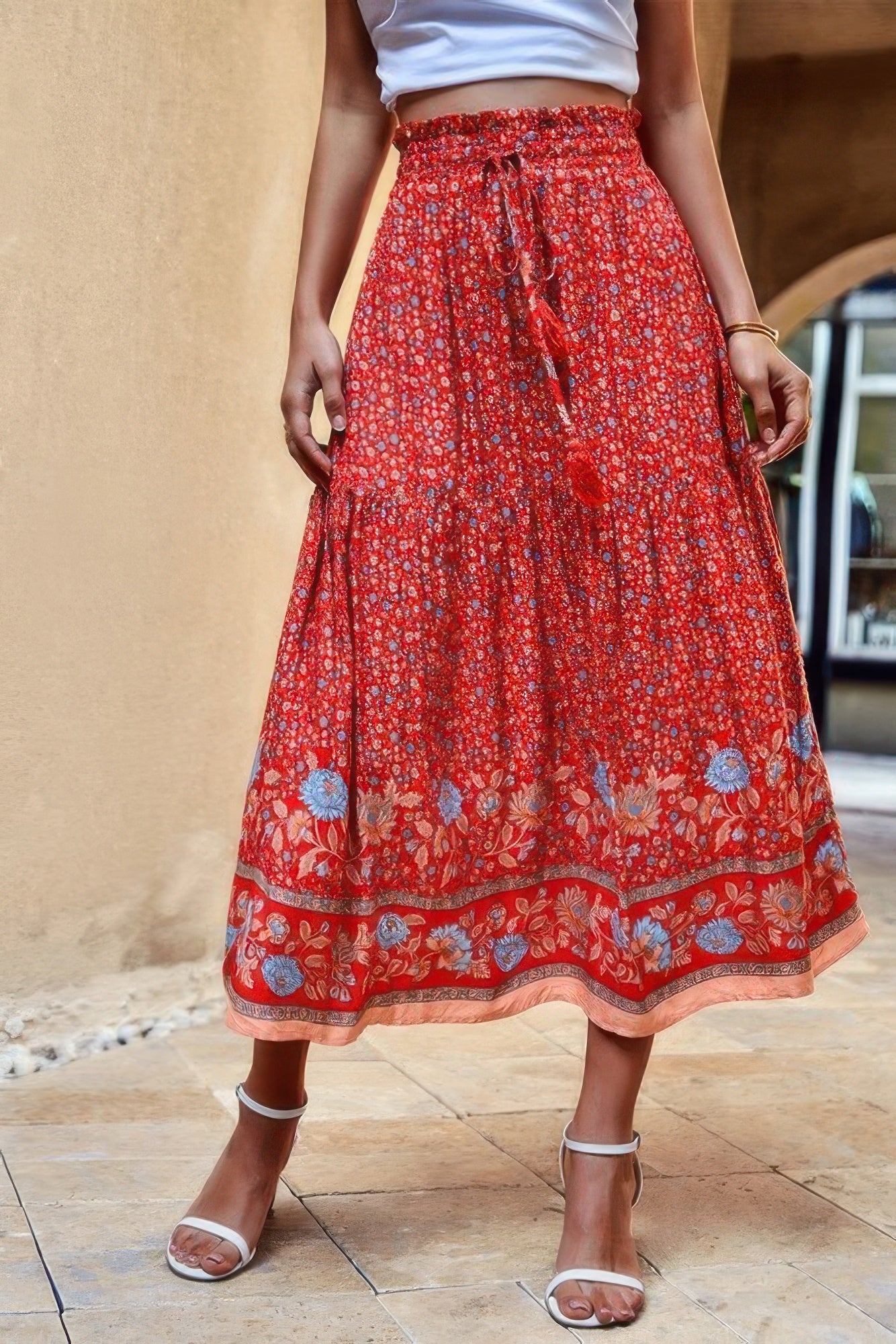 High Rise Drawstring Ruffled Maxi Skirt - Tigbul's Variety Fashion Shop