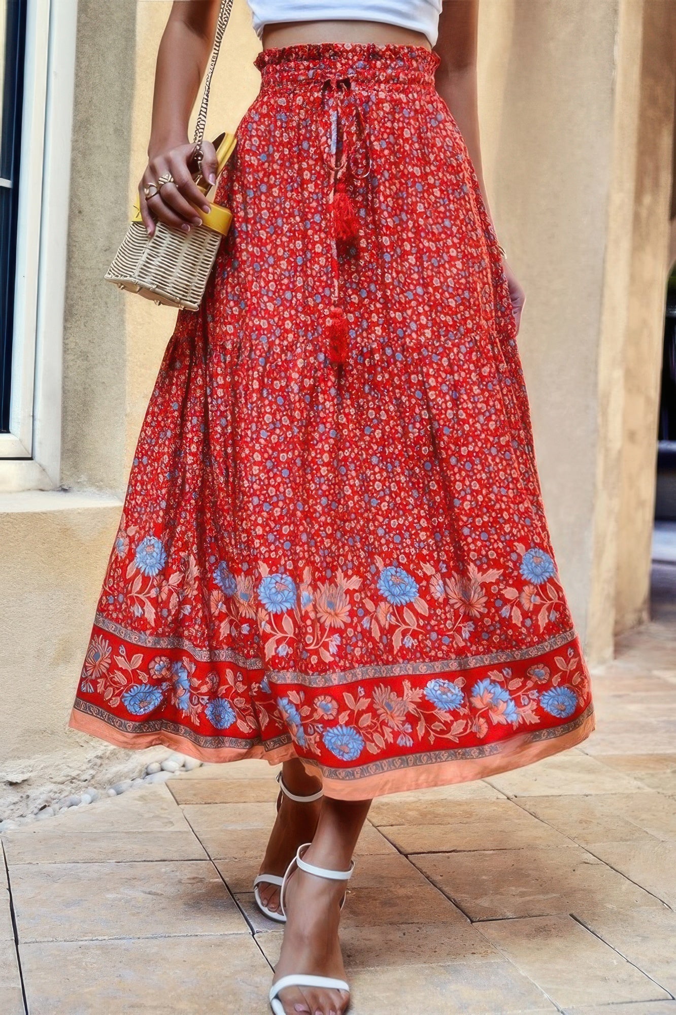 High Rise Drawstring Ruffled Maxi Skirt - Tigbul's Variety Fashion Shop