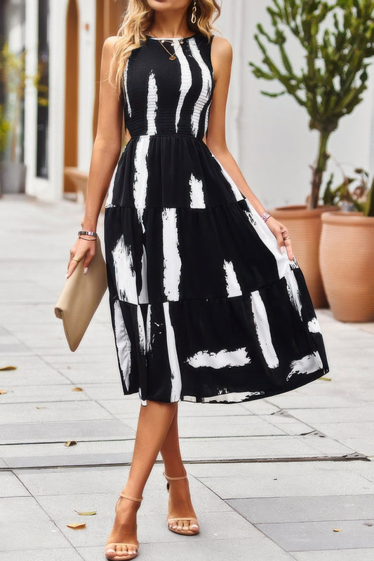 Cut Out Ruched Fit Sleeveless Ruffle Dress - Tigbul's Variety Fashion Shop