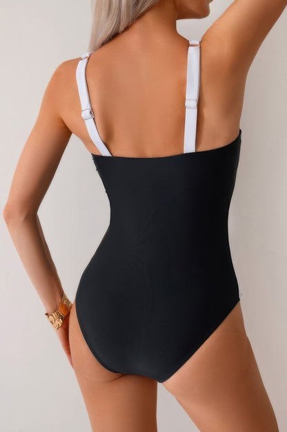 Print Colorblock Spliced Halter One Piece Swimsuit - Tigbul's Variety Fashion Shop