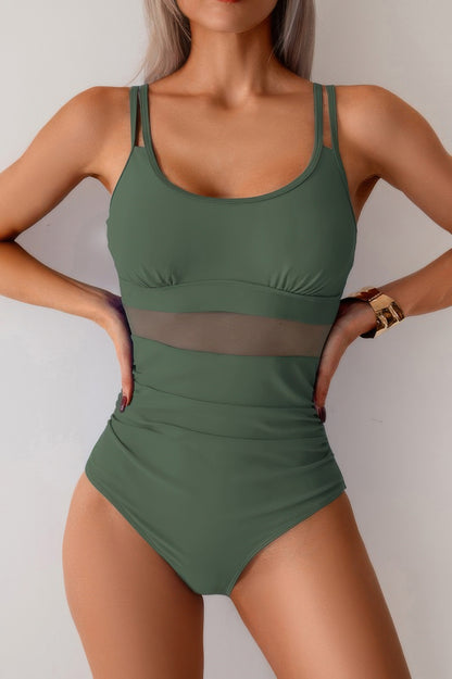 Solid Square Beck Double Strap Mesh Swimsuit - Tigbul's Variety Fashion Shop