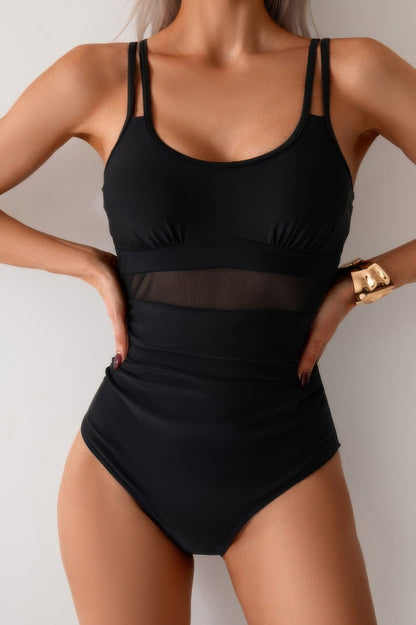 Solid Square Beck Double Strap Mesh Swimsuit - Tigbul's Variety Fashion Shop