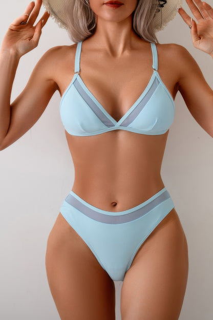 Two Pieces Lace Trim Solid High Cut Bikini - Tigbul's Variety Fashion Shop