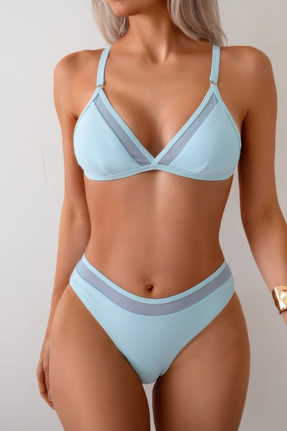 Two Pieces Lace Trim Solid High Cut Bikini - Tigbul's Variety Fashion Shop