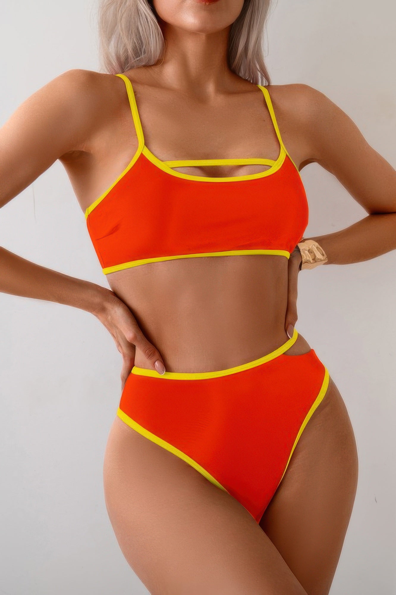 Square Neck Cut Out Two Pieces Bikini - Tigbul's Variety Fashion Shop