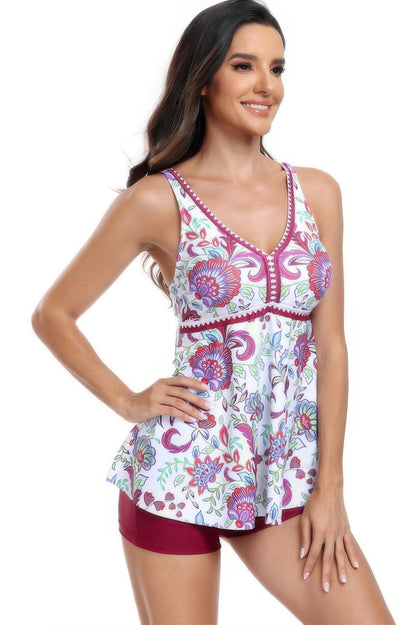 Printed Sleeveless Ruffle Two Pieces Swimsuits - Tigbul's Variety Fashion Shop