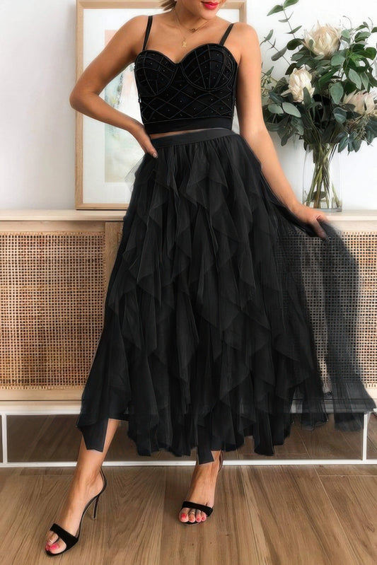 A Line Long Tulle Tiered Skirts - Tigbul's Variety Fashion Shop