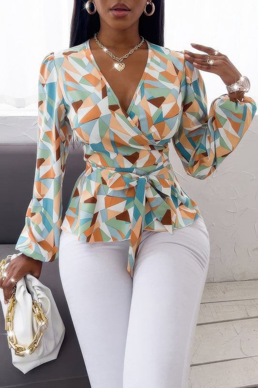 Heart Print Cross Knot Belt Fit Wrap Top - Tigbul's Variety Fashion Shop