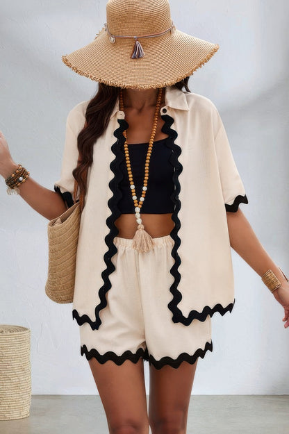 Color Block Two Pieces Button Blouse Sets - Tigbul's Variety Fashion Shop