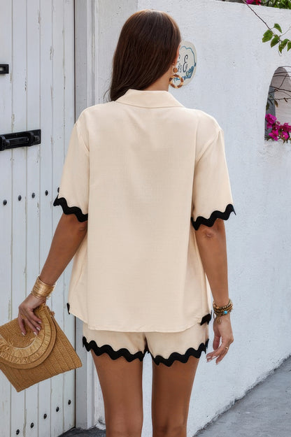 Color Block Two Pieces Button Blouse Sets - Tigbul's Variety Fashion Shop