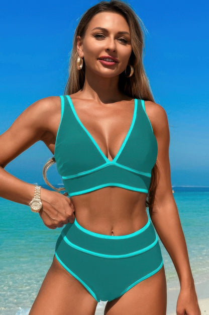 Two Pieces V Neck Bikini Brief Bottom Swimsuit - Tigbul's Variety Fashion Shop