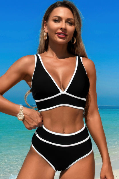 Two Pieces V Neck Bikini Brief Bottom Swimsuit - Tigbul's Variety Fashion Shop