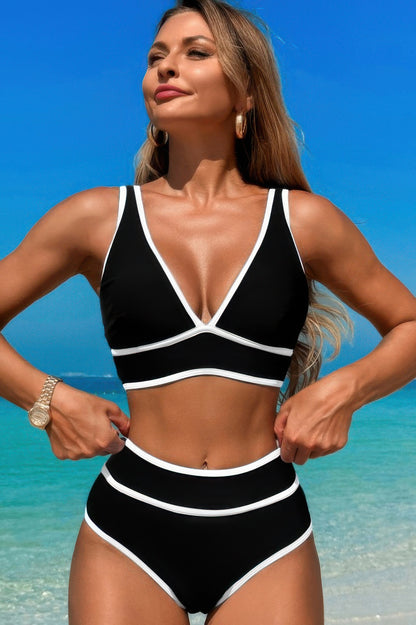 Two Pieces V Neck Bikini Brief Bottom Swimsuit - Tigbul's Variety Fashion Shop
