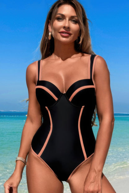 Stripe Sweetheart Neckline One Piece Swimsuit - Tigbul's Variety Fashion Shop