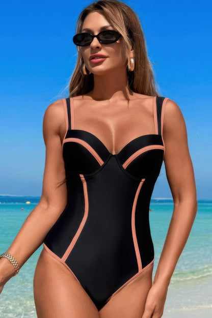 Stripe Sweetheart Neckline One Piece Swimsuit - Tigbul's Variety Fashion Shop