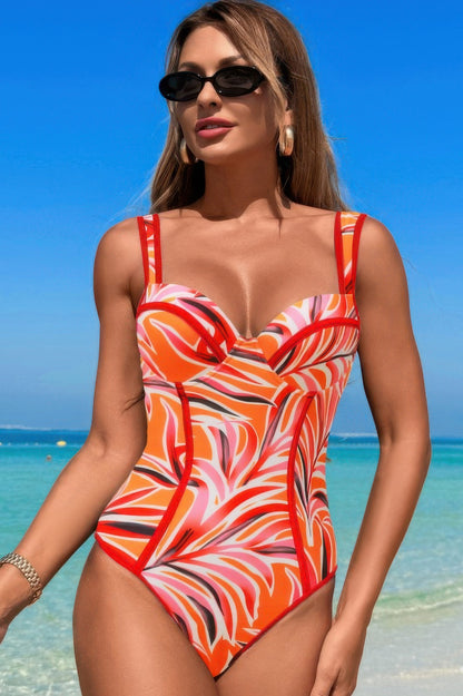 Stripe Sweetheart Neckline One Piece Swimsuit - Tigbul's Variety Fashion Shop