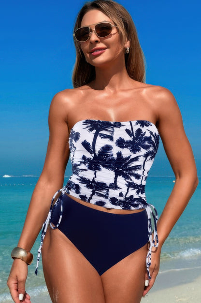 Strapless Ruche Drawstring Side Two Piece Swimsuit - Tigbul's Variety Fashion Shop