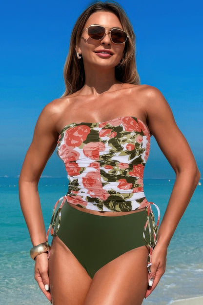 Strapless Ruche Drawstring Side Two Piece Swimsuit - Tigbul's Variety Fashion Shop