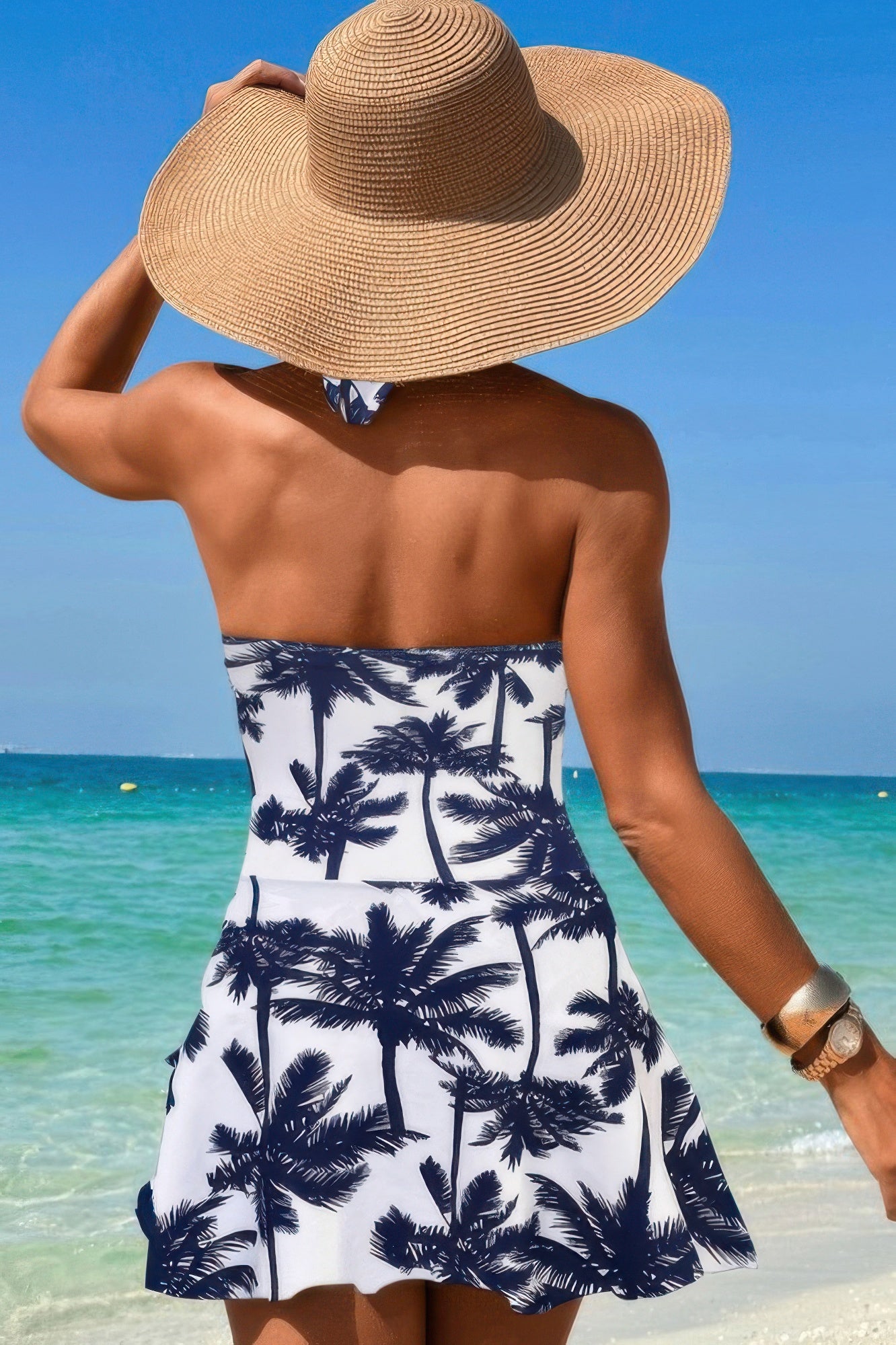 Halter Neck Twisted Tie Knot Front Dress Swimsuit - Tigbul's Variety Fashion Shop