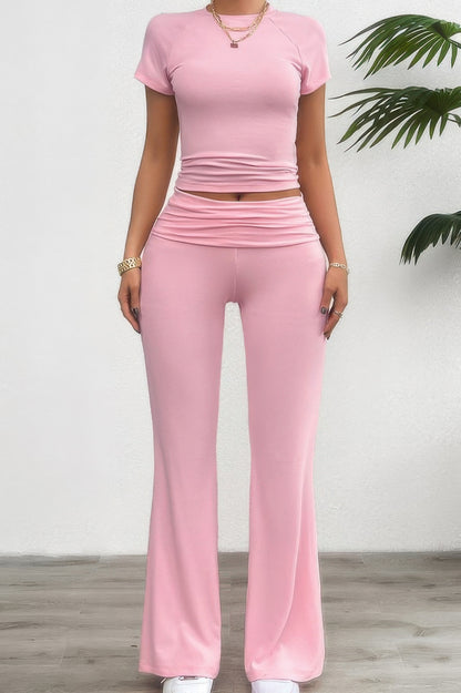 Two Pieces Round Neck Fit Elastic Straight Sets - Tigbul's Variety Fashion Shop